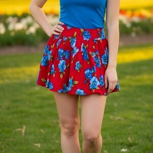 Hollister Red Floral Mini  Circle Skirt